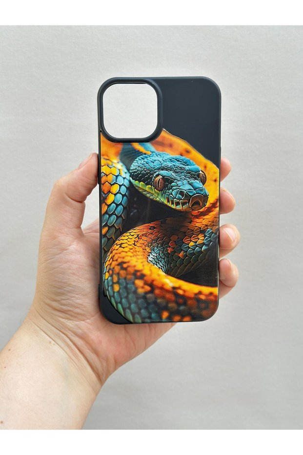iPhone 14 Pro Compatible Snake Patterned Velvet Inside Camera Protruding Lsr Case 277