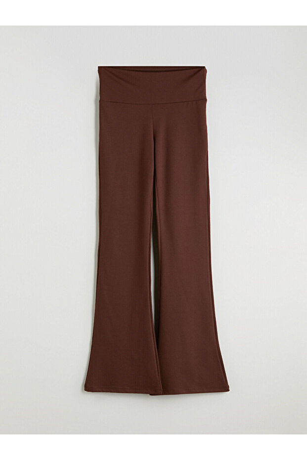 Kahverengi Beli Lastikli İspanyol Paça Kadın Spor Tayt - 5