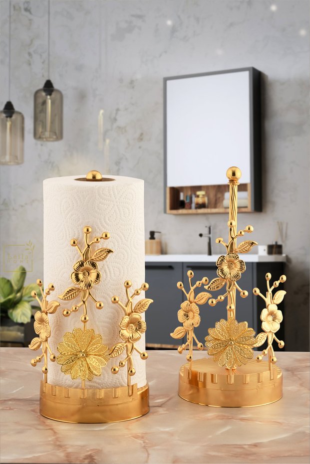 Japanese Rose Metal Paper Towel Holder Gold Home Decoration