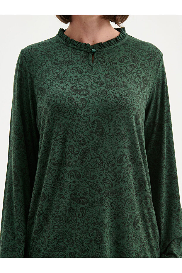 İzr Yeni Sezon Bisiklet Yaka Desenli Bluz - 4