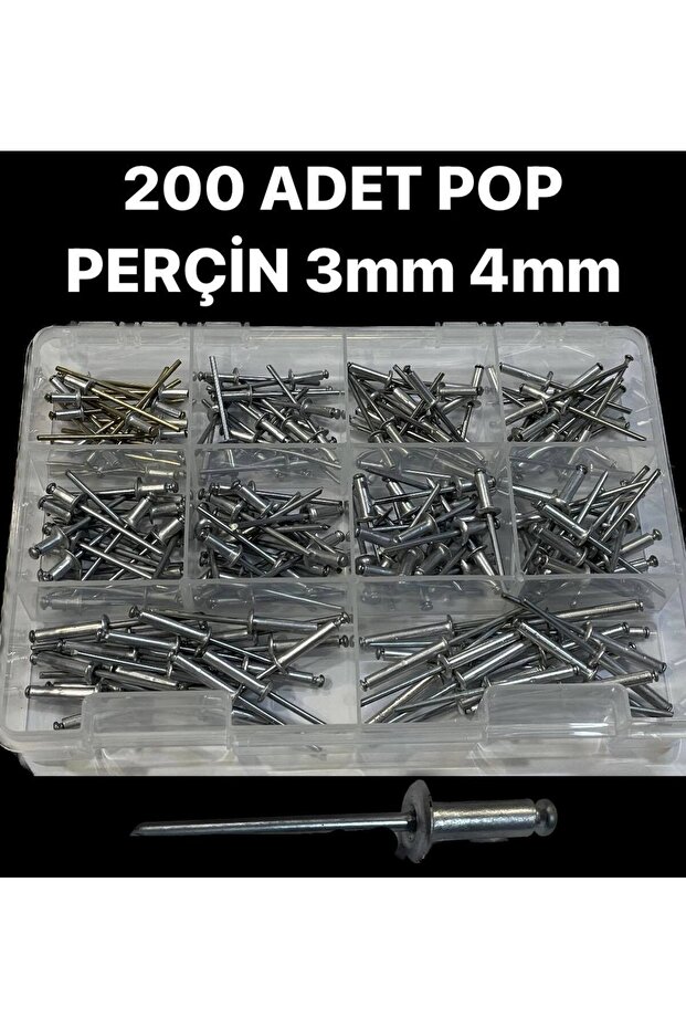 200 ADET 3 MM 4 MM POP PERÇİN SETİ - 1