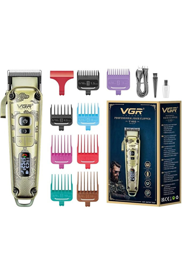 ماكينة قص الشعر V-005 الفاخرة ذات الهيكل المعدني، شاشة LED، شفرة مسحوقة معدنية، 5500-7000 دورة في الدقيقة، 4 سرعات
