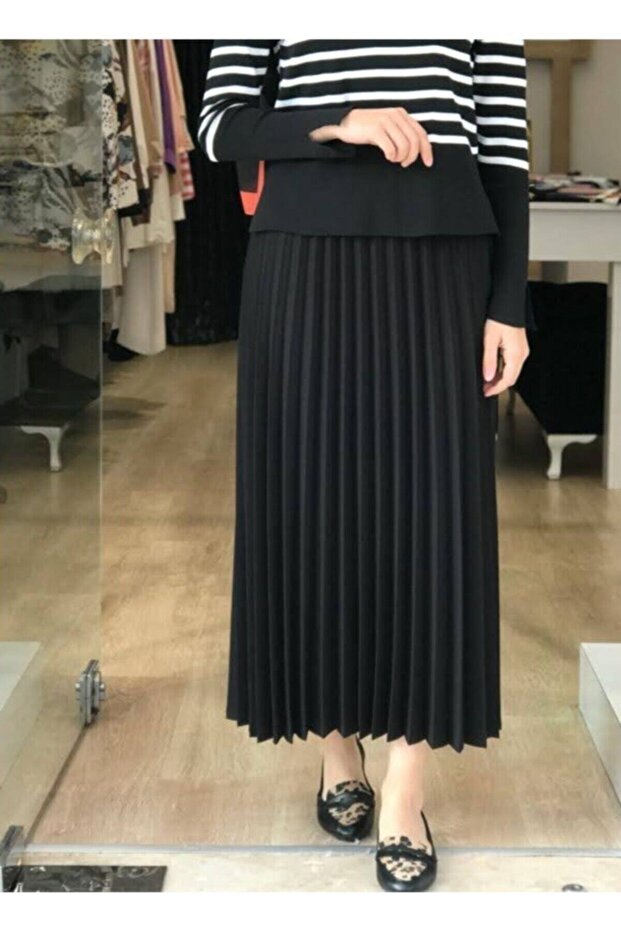Krep Kumaş Pliseli Etek - 1