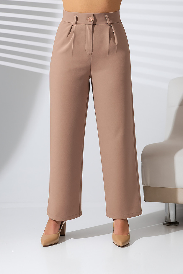 Brown Crepe Fabric Palazzo Pants with Buttons and Pockets