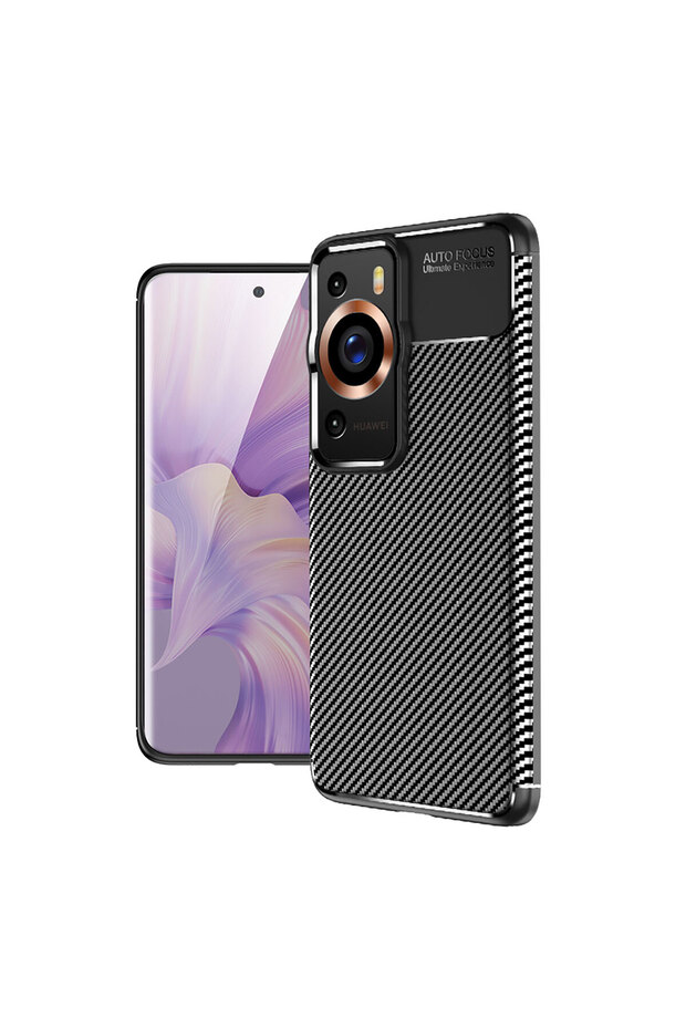 Huawei P60 Pro Case with Camera Protection Carbon Pattern Lux Silicone - Black