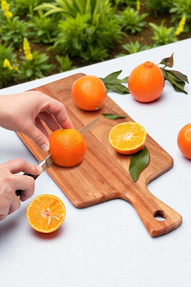 100% Natural Premium Medium-Sized Wooden Cutting and Serving Board with Handle – Durable, Stylish, and Hangable