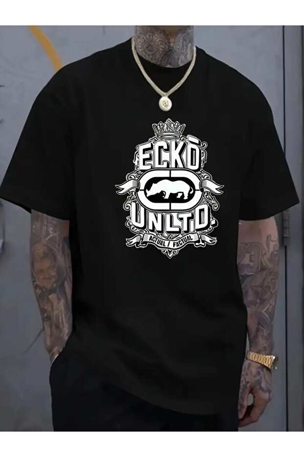 تي شيرت ECKO UNLTD مطبوع برقبة دائرية كبيرة الحجم