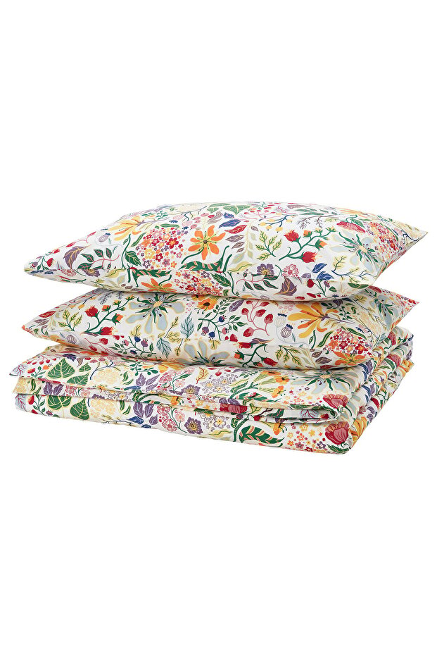 STRANDLUMMER Duvet cover and 2 pillowcases, multicolour/floral pattern, 240 x 220/50 x 80 cm