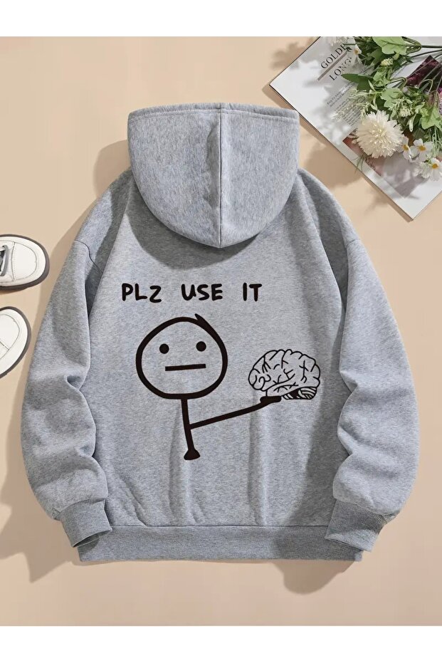 PLZ USE IT سويت شيرت مطبوع كبير الحجم