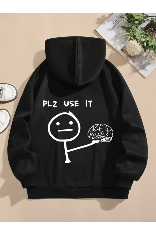 PLZ USE IT سويت شيرت مطبوع كبير الحجم