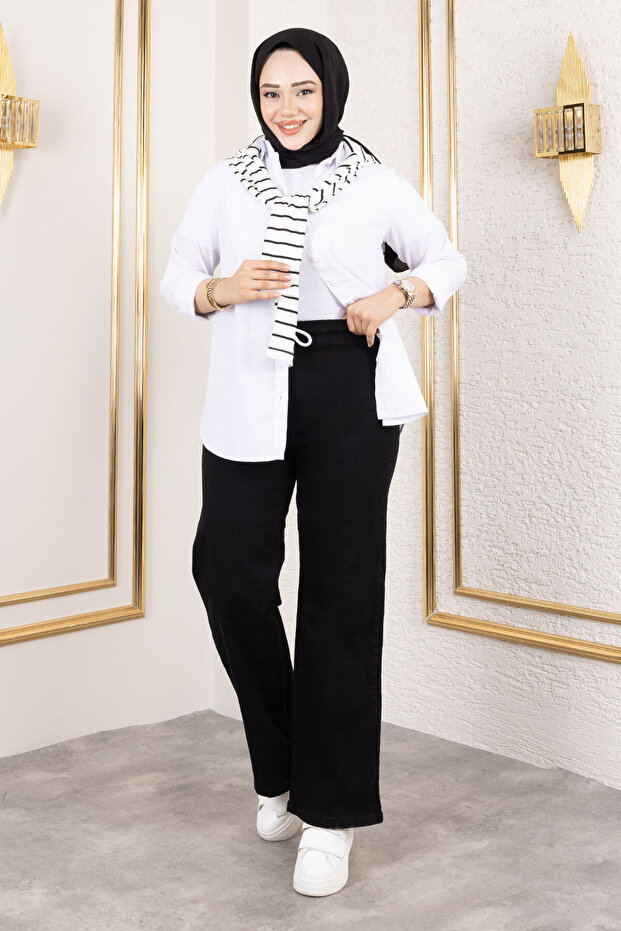 Wide Leg Jeans with Elastic Waist Tsd250106 Black