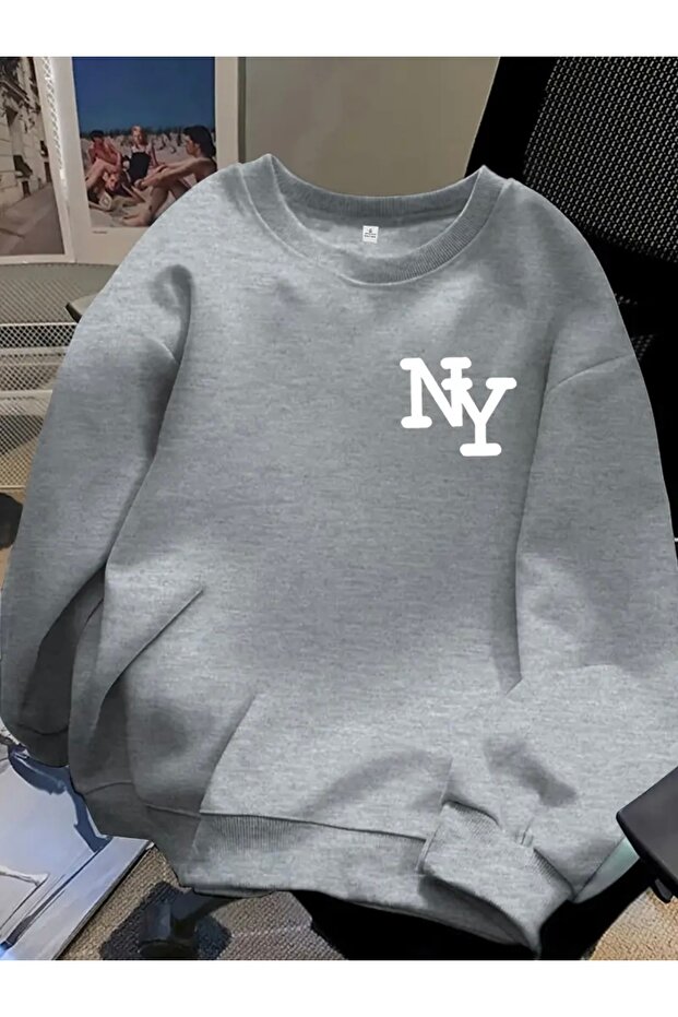 Ny Printed Oversize Unisex Women/Men's Crew Neck Sweatshirt