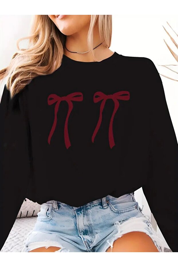 Ribbon Printed Oversize Unisex Women/Men's Crew Neck Sweatshirt