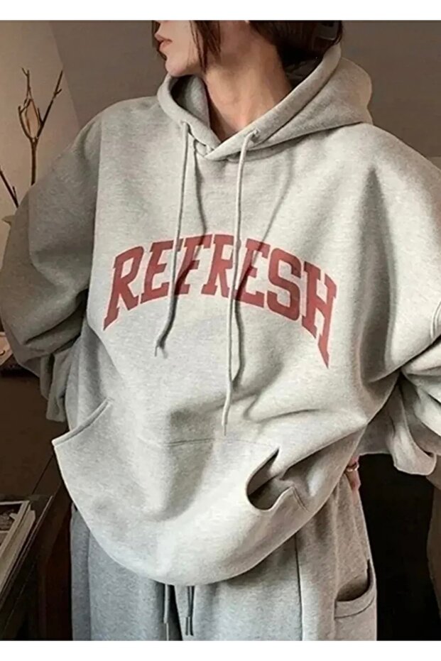 سويت شيرت بغطاء للرأس للجنسين مطبوع عليه REFRESH للنساء/الرجال