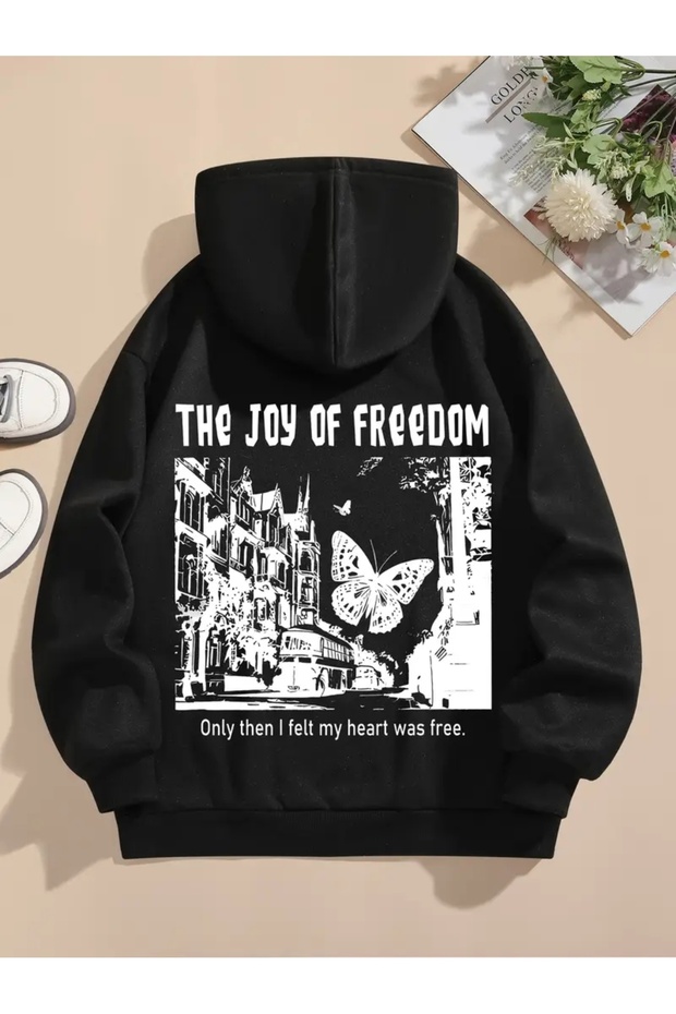 سويت شيرت مطبوع عليه JOY OF FREEDOM مقاس كبير