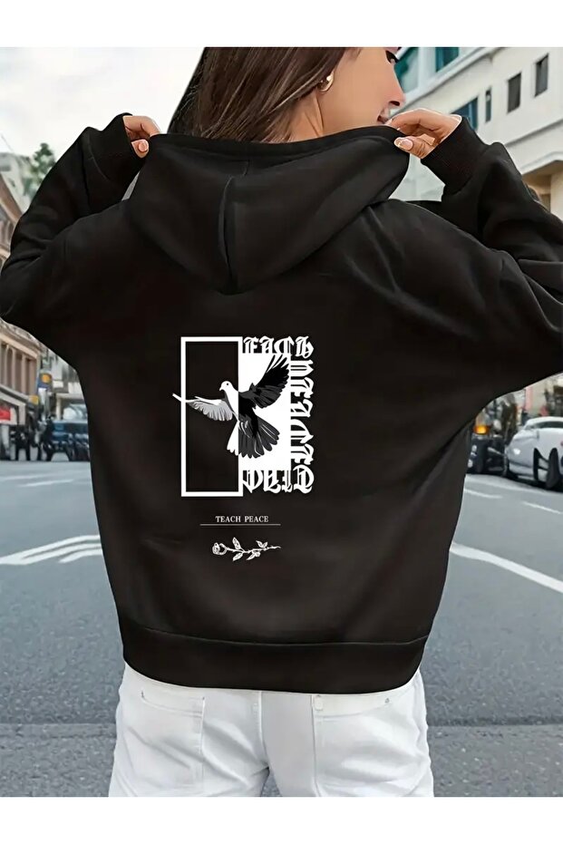 سويت شيرت بقلنسوة مطبوع عليه Dove of Peace للجنسين