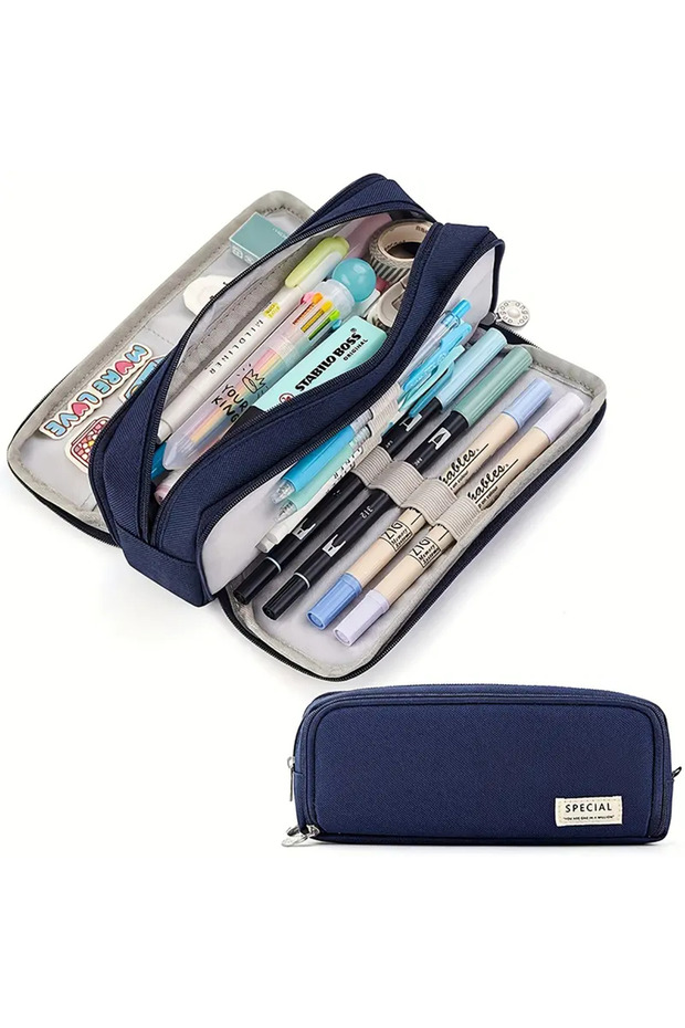 Stylish Black Oxford Cloth Pencil Case with Zipper - Durable School Supplies Organizer Back to School