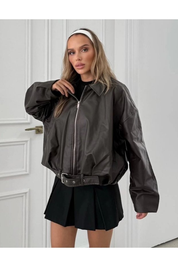 New Season Bomber Oversize Women's Leather Jacket