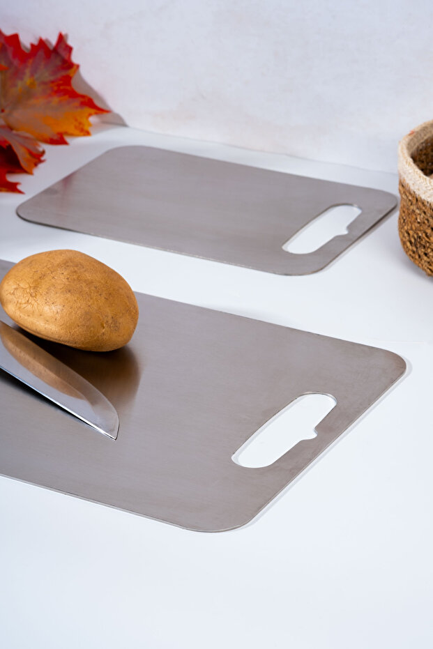 2 Stainless Steel Cutting Boards | 15X25 - 24X34 cm | Antibacterial Surface, Hygienic
