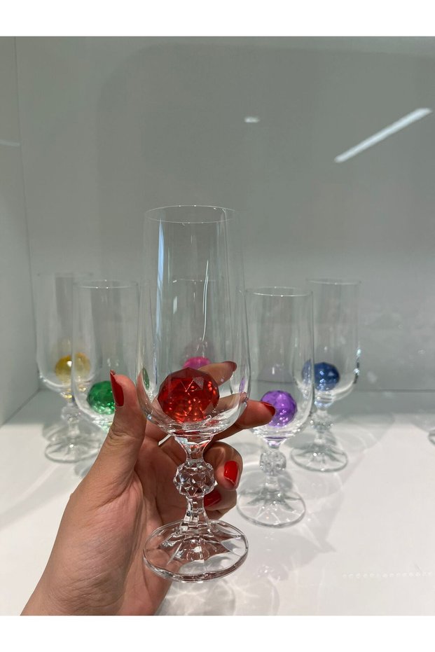 P&Ora 6-Piece Coffee or Water Cup with Colorful Crystal Stone 180 Cc