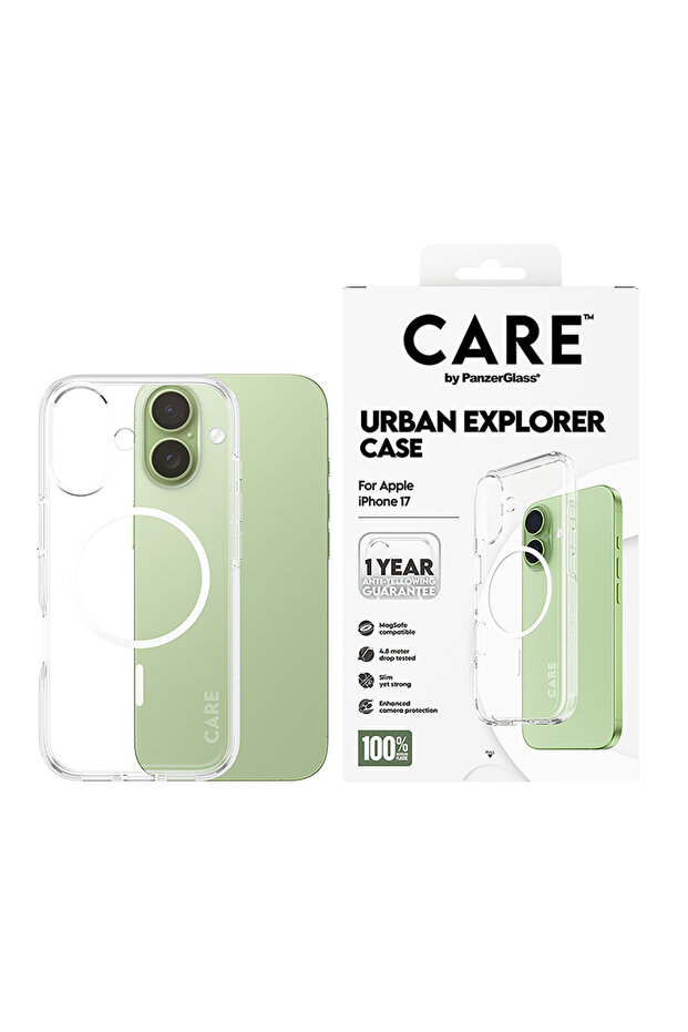 جراب CARE الرائد Urban Explorer مع MageSafe أبيض لهاتف iPhone 17 - شفاف
