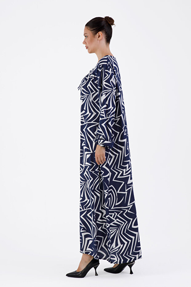 Zigzag Desenli Modern Viskon Elbise - 3