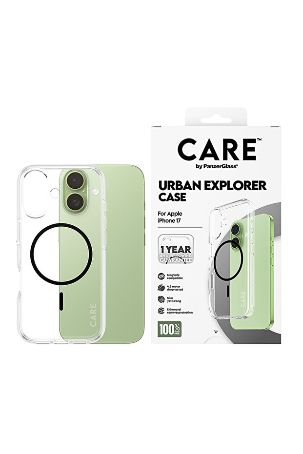 جراب CARE الرائد Urban Explorer مع MageSafe أسود لهاتف iPhone 17 - شفاف
