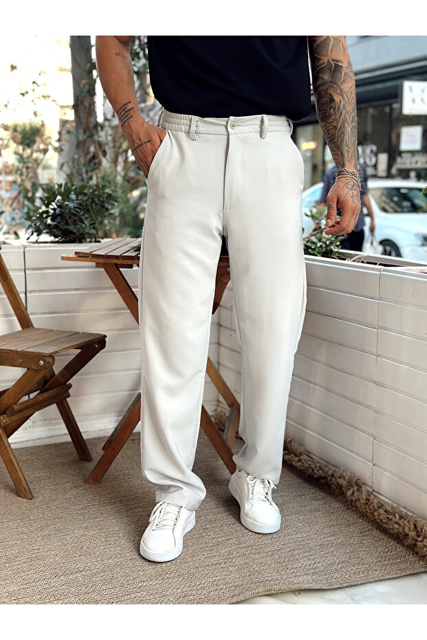 Baggy Basic Tek Düğmeli Jogger Pantolon Gri - 3