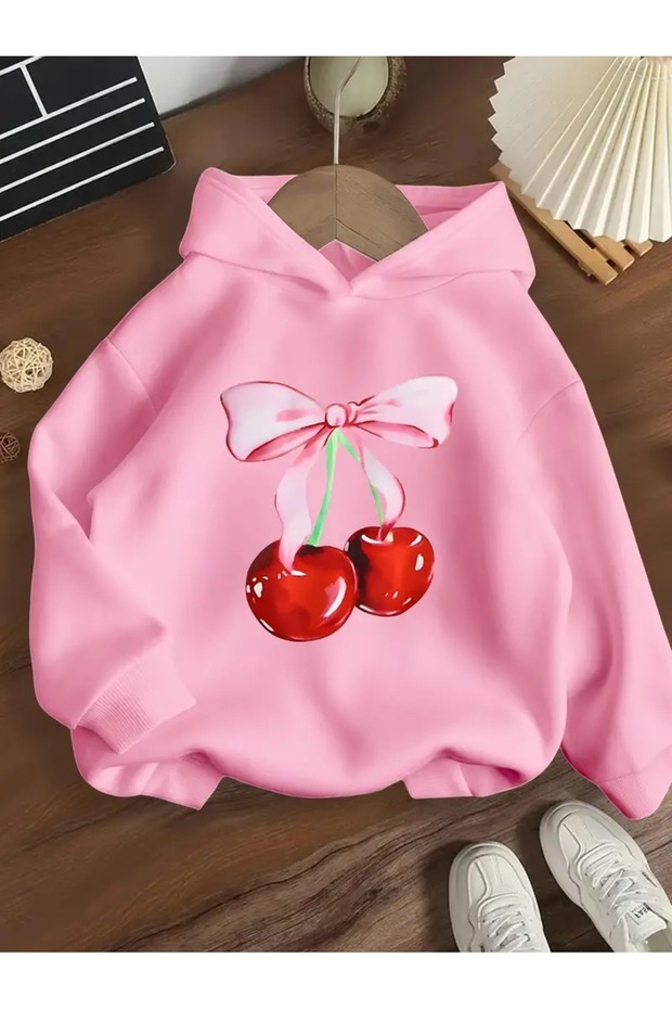 Winter Hooded Sweatshirt, Children's Ribbon Cherry Printed
