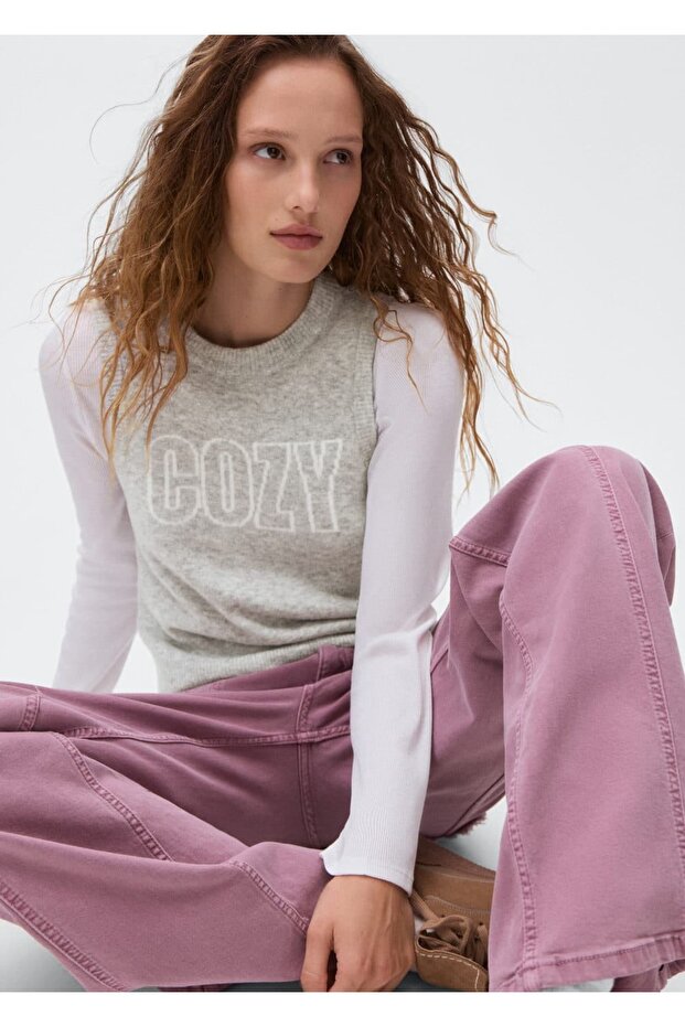 İşlemeli triko yelek - 5