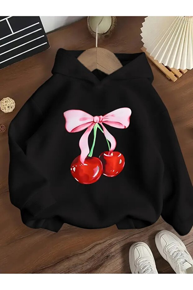 Winter Hooded Sweatshirt, Children's Ribbon Cherry Printed