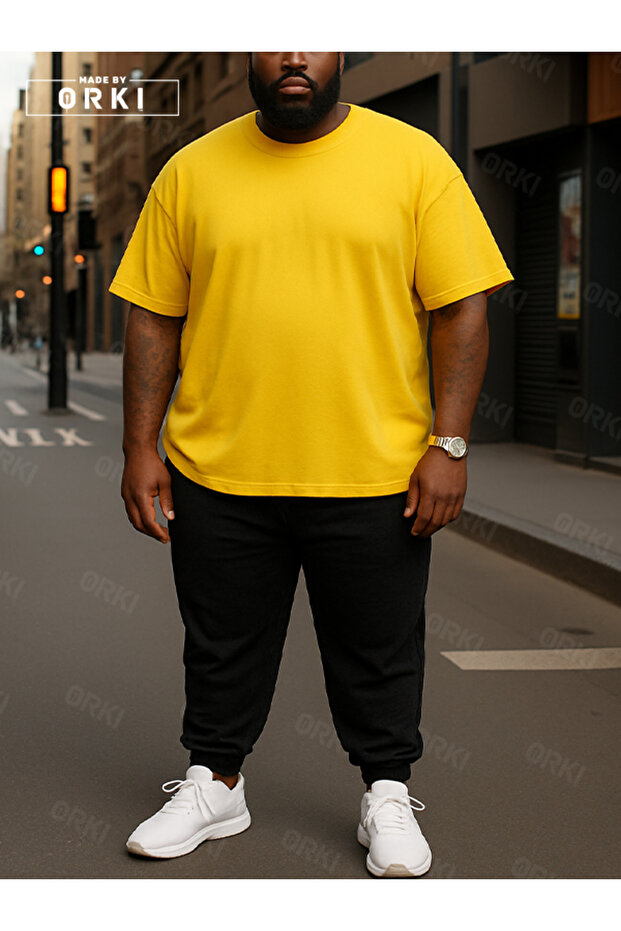 Power Fit - Plus Size Yellow T-Shirt & Black Pants Tracksuit Set