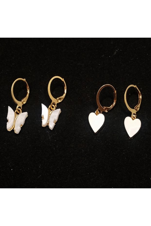 Gold Color 2 Pairs Enamel and Mother of Pearl Earrings