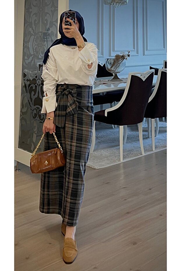 Kadın Ekose Anvelop Etek - 1