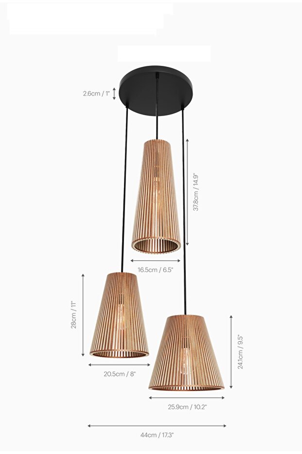 3lü Ahşap Avize Salon Avizesi Rustik Avize - 6