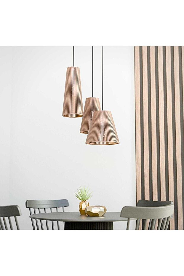3lü Ahşap Avize Salon Avizesi Rustik Avize - 1