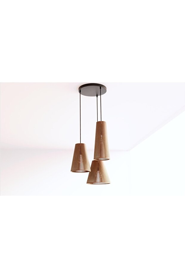 3lü Ahşap Avize Salon Avizesi Rustik Avize - 2