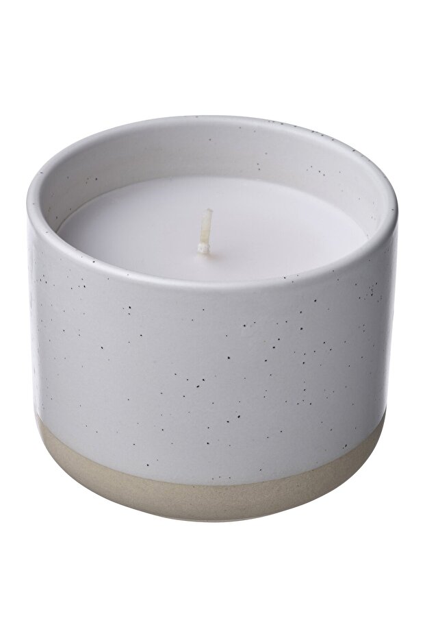 JÄMLIK Scented Candle in Ceramic Jar, Vanilla/White, 25 hr