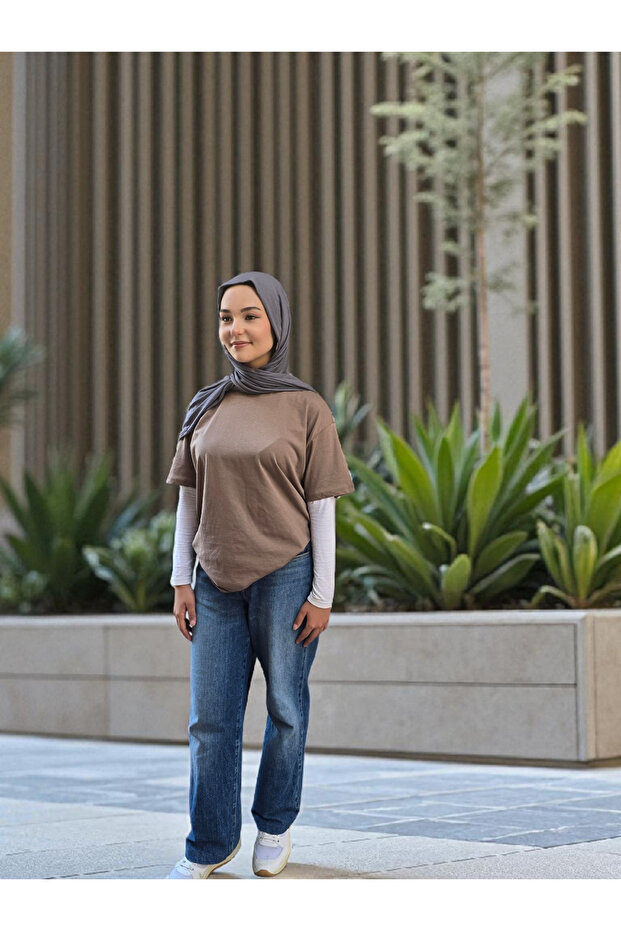 شال قطني ممشط باللون الرمادي الداكن - 4