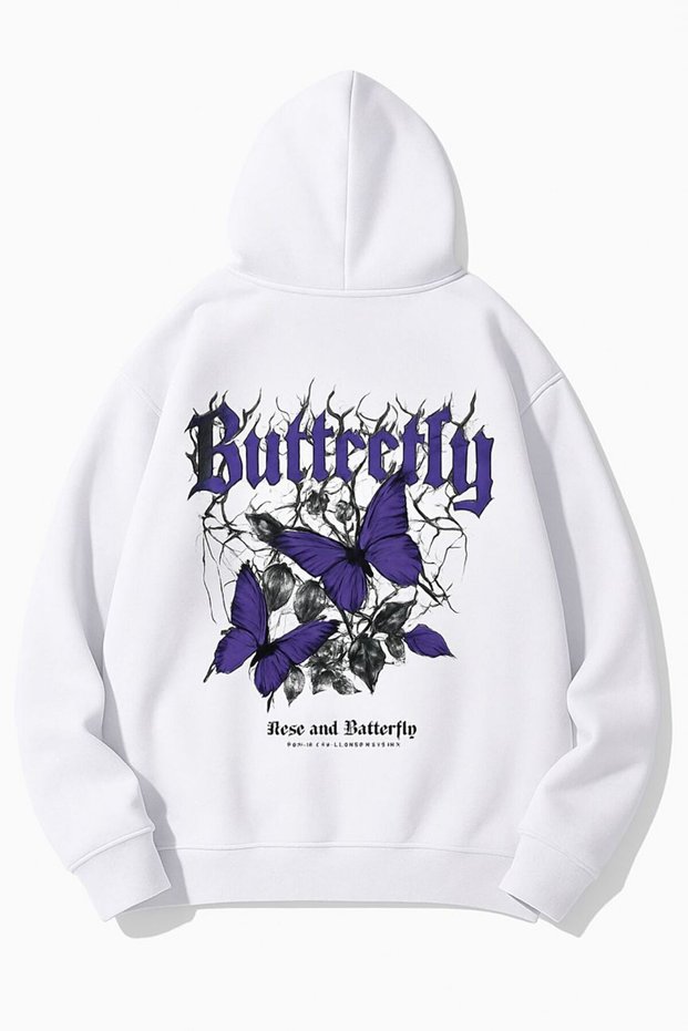 Unisex Oversize 3 Thread Hoodie π¦ π π₯ Butterfly Graffiti Patterned Hooded Sweatshirt Streetwear
