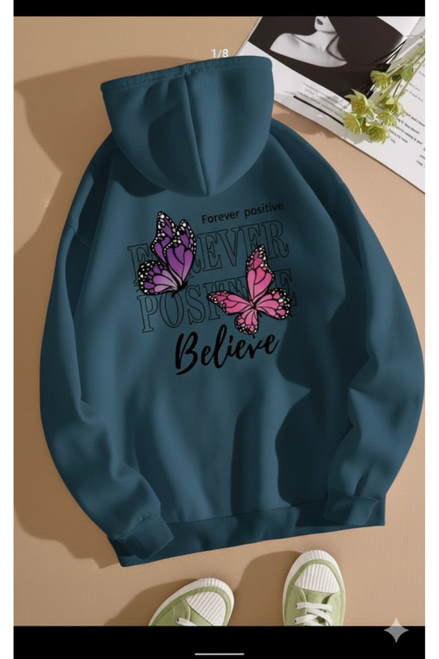 Unisex Oversize 3 Thread Hoodie ๐ฆ ๐ ๐ธ Forever Positive Believe Patterned Hooded Sweatshirt Style