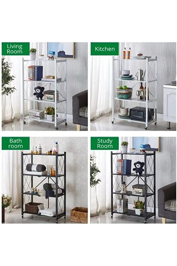 Foldable Multi-Function Storage Shelf, 4 Layers, White - 5