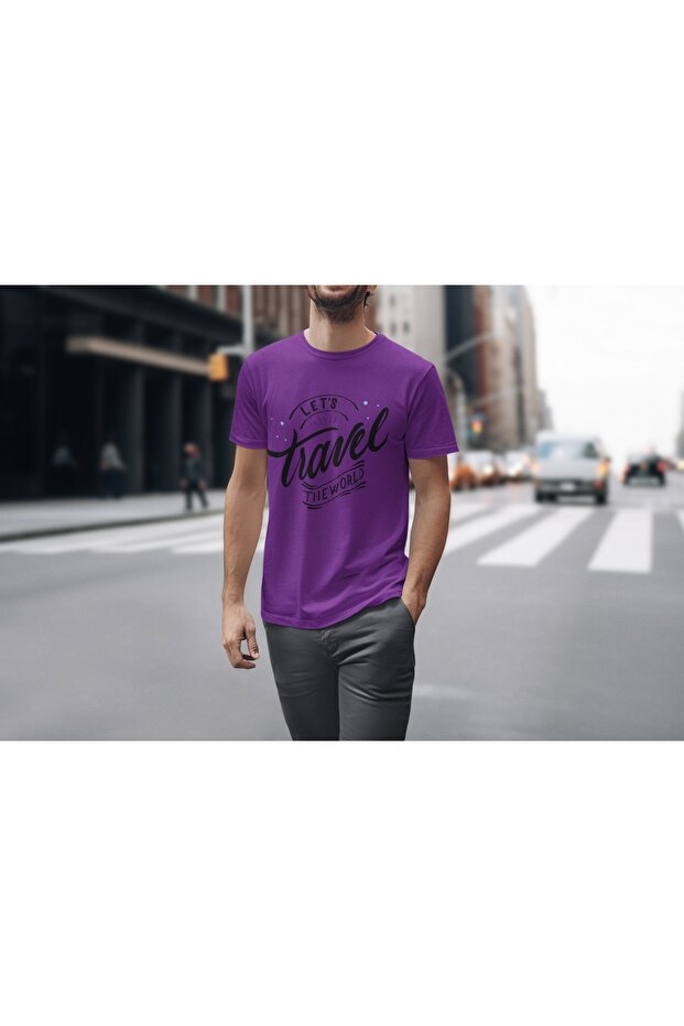 Men's Lets Travel Transfer Printed Round Neck Short Sleeve T-Shirt