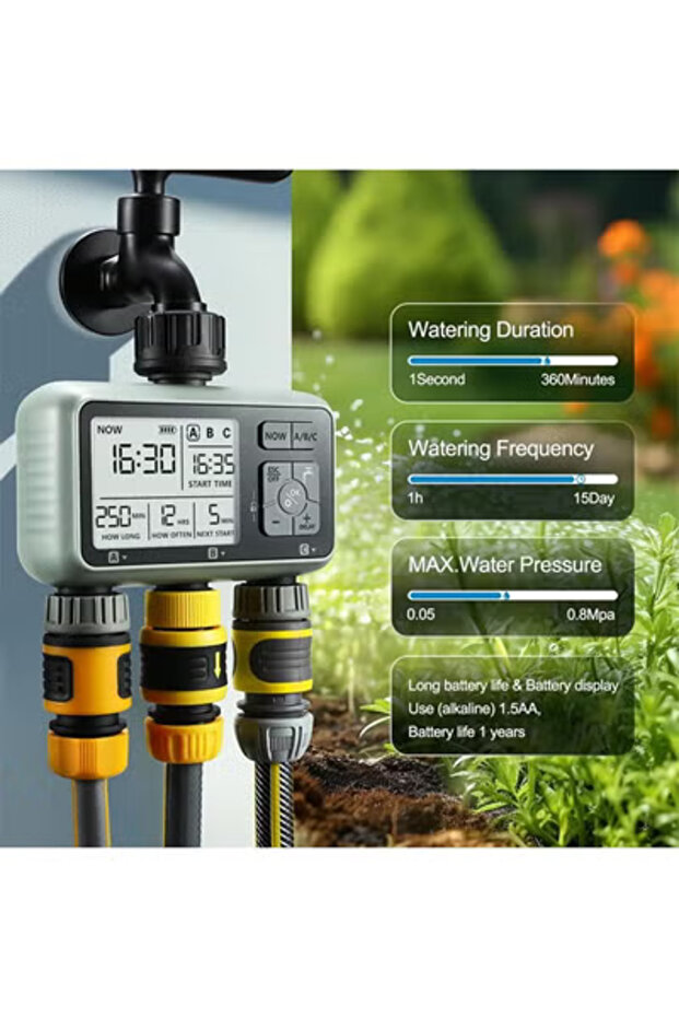 Sprinkler Timer, 3-Outlet Hose Timer Programmable Water Timer-1 to 3 Point - 4