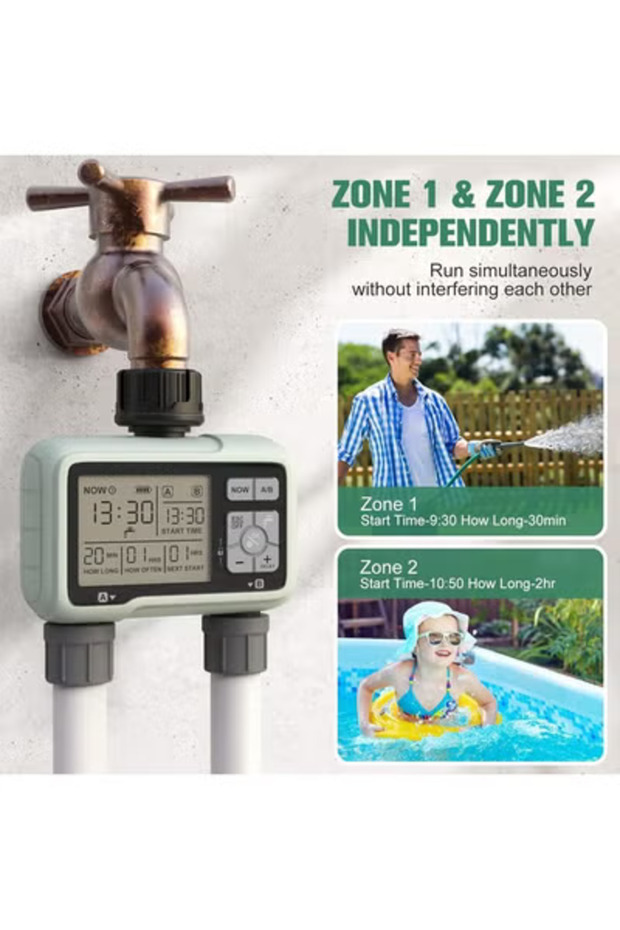 Digital Water Timer Programmable Sprinkler with Rain Delay Large LCD Display - 1 to 2 Point - 5