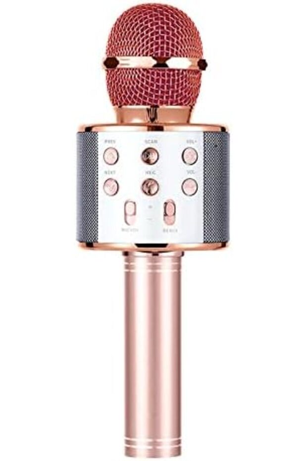 ميكروفون كاريوكي لاسلكي 5 في 1 مزود بتقنية البلوتوث للحفلات من Catgroshair Hypercardioid Pink