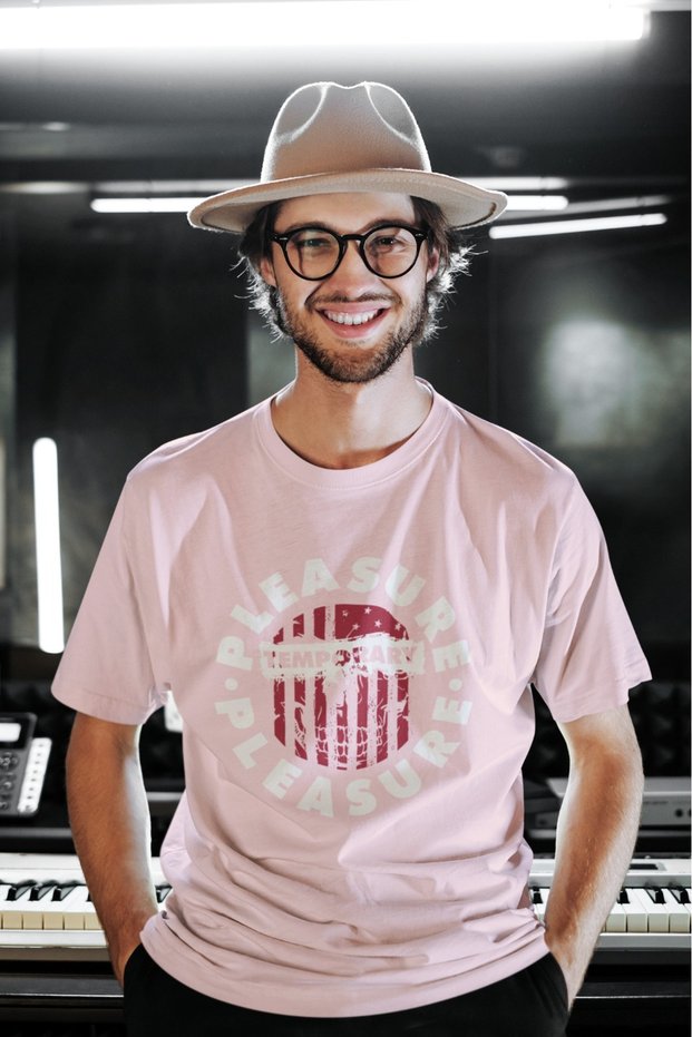 Men's Plsure Transfer Printed Round Neck Short Sleeve T-Shirt