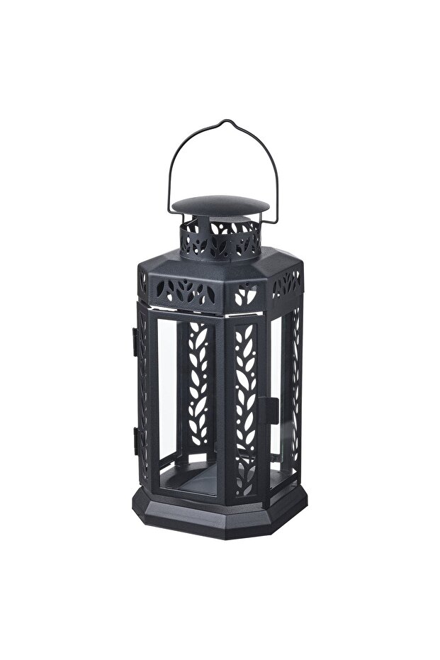 ENRUM Lantern for block candle, indoor/outdoor, black, 28 cm