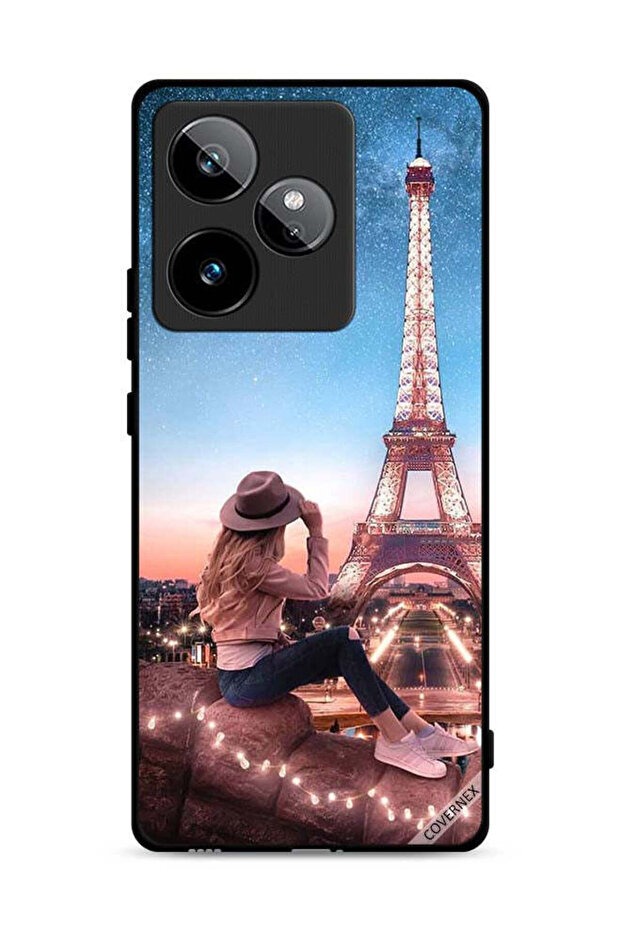 غطاء حماية لهاتف Realme GT 7T 5G بطبعة فتاة القبعة وبرج إيفل