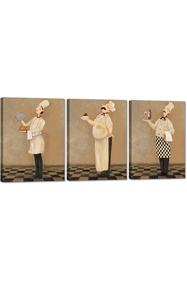 مجموعة من 3 قطع من لوحات الشيف الفرنسي الجدارية المصنوعة من القماش مقاس 30 × 40 سم - مؤطرة بواسطة
